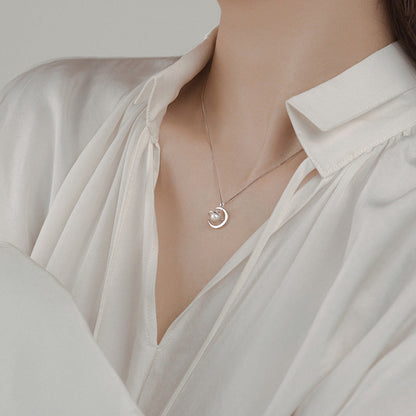 Planet and Moon Pendant Pearl Necklace